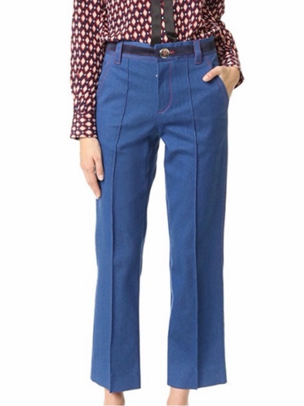 Marc Jacobs Blue Trouser with Red Topstitching and Silver Buttons - Picture 10 of 11